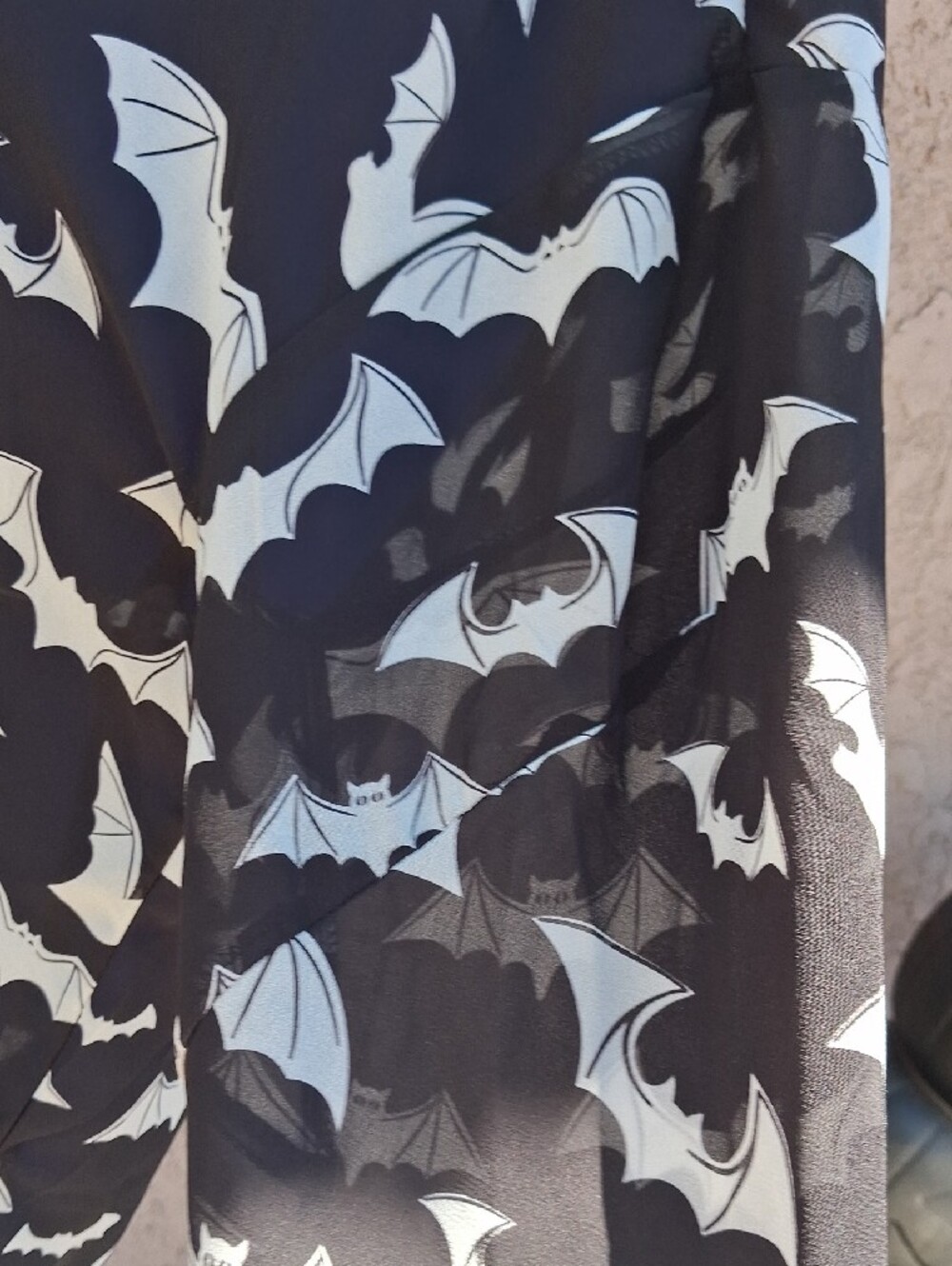 Black Sheer Bat Print Button-Up Shirt - Picture 5 of 7